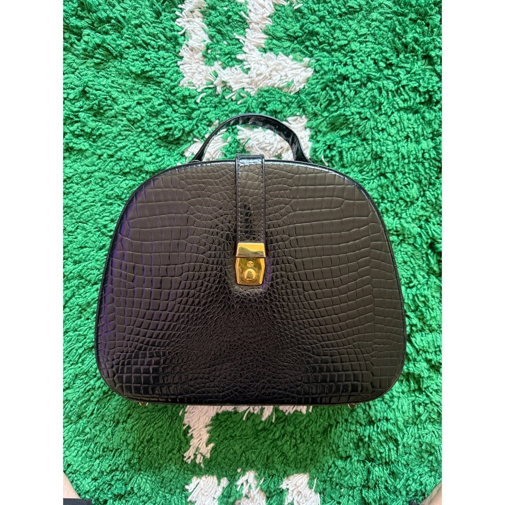 Unbranded Vanity Case Women Medium Black Fair‎ Croc Embossed Retro Train Bag